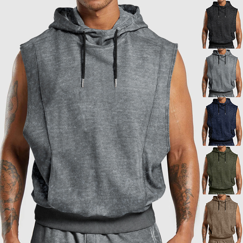 Men's Hooded Sleeveless Drawstring Pure Color Large-Size Loose Breathable Casual Vest for Men Clothing Tops Tanks Camis Tank Tops