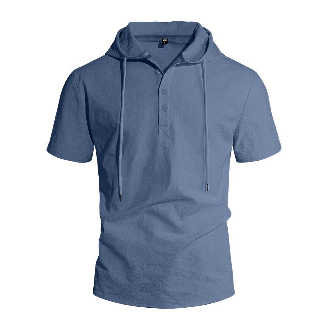 Men's Clothing Tops Sweatshirts Hoodies Men's Linen Short-Sleeved Beach Casual Hooded Shirt Short-Sleeved Solid-Colored Shirt T-Shirt