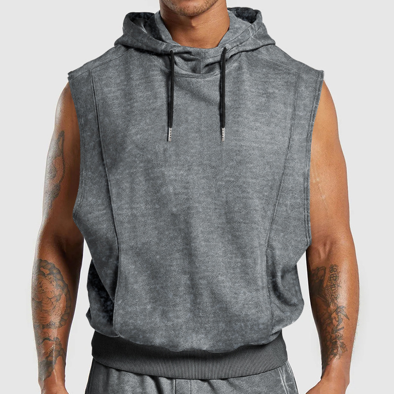 Men's Hooded Sleeveless Drawstring Pure Color Large-Size Loose Breathable Casual Vest for Men Clothing Tops Tanks Camis Tank Tops