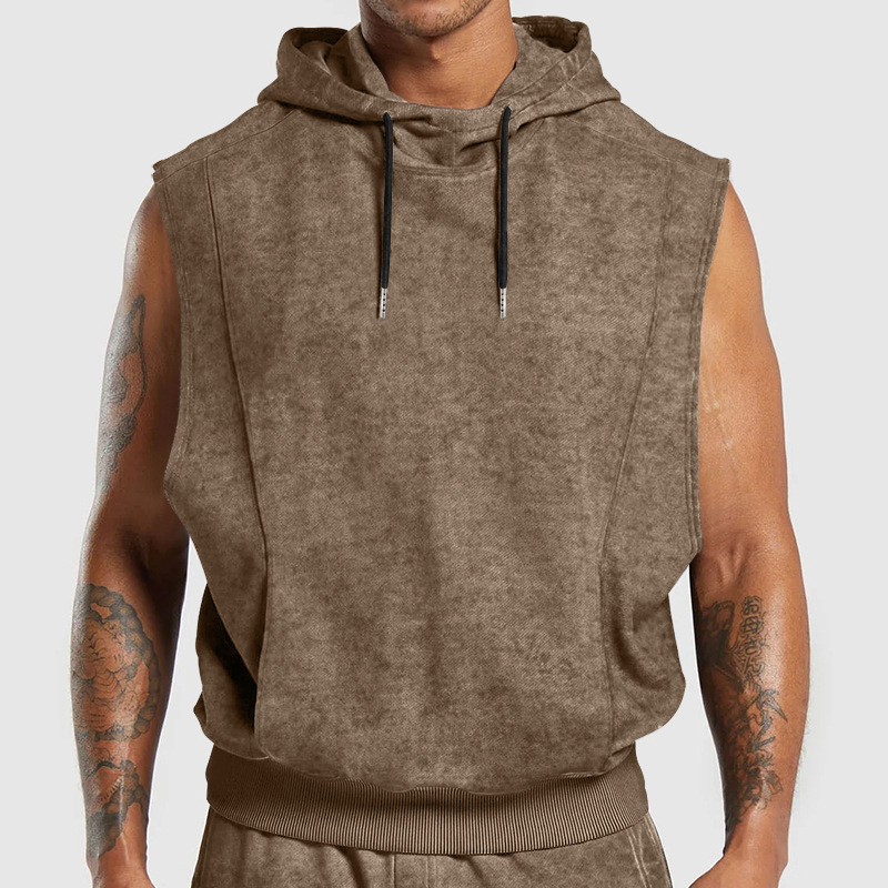 Men's Hooded Sleeveless Drawstring Pure Color Large-Size Loose Breathable Casual Vest for Men Clothing Tops Tanks Camis Tank Tops