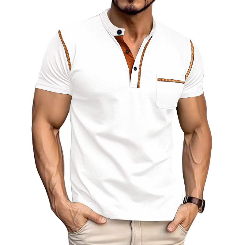 Men's Clothing Tops T-Shirts Men's Henley Collar Small Twill Short-Sleeved Quick-Dry Breathable Loose Casual American Style Slightly Elastic T-Shirt
