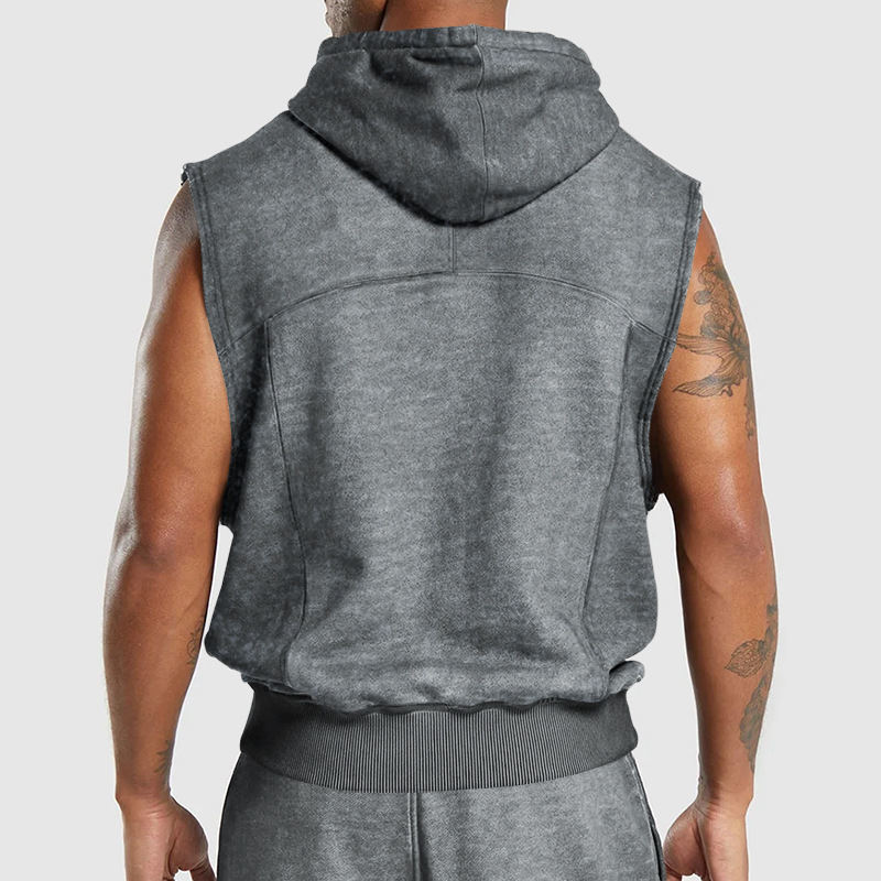 Men's Hooded Sleeveless Drawstring Pure Color Large-Size Loose Breathable Casual Vest for Men Clothing Tops Tanks Camis Tank Tops