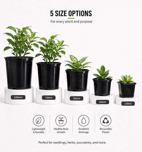 Small Plastic Plant Pots 10 Pack, Reusable Recyclable Round Classic Planters with Drainage Holes for Indoor Outdoor Plants, Perfect for Seedlings, Snake Plant & Succulents