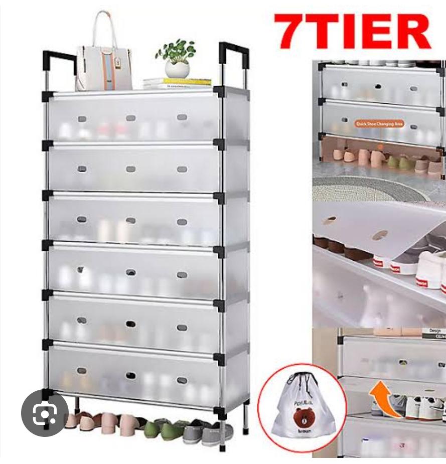 7-Layer Portable Shoe Rack with Dustproof Cover – Strong Metal Frame, Space Saving Shoe Organizer