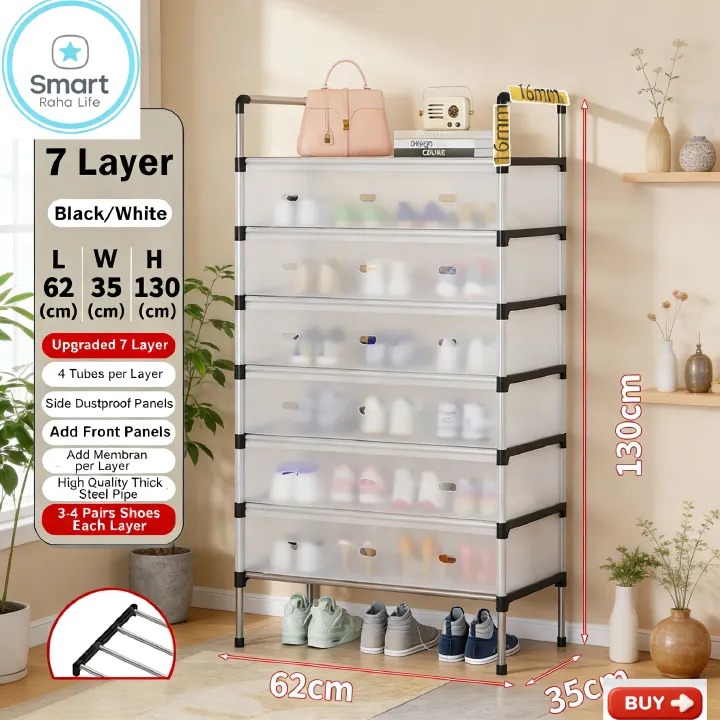 7-Layer Portable Shoe Rack with Dustproof Cover – Strong Metal Frame, Space Saving Shoe Organizer