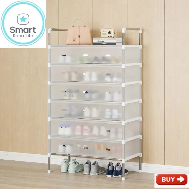 7-Layer Portable Shoe Rack with Dustproof Cover – Strong Metal Frame, Space Saving Shoe Organizer