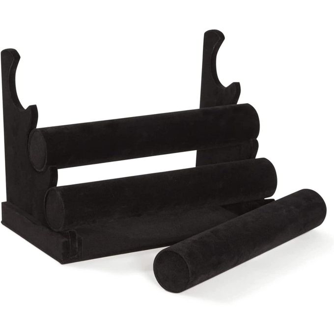 3-Tier Velvet Jewelry Display Stand - Black Bracelet & Watch Organizer