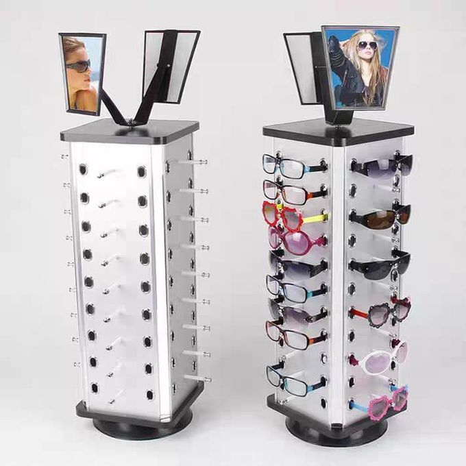 Rotating Eyeglass Display Stand Sunglass and Optical Frame Holder Rack 360° Spinning Eyewear Display Stand Multi-Layer Glasses Organizer with Mirror Shop Counter Sunglass Display Rack