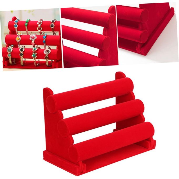 3-Tier Velvet Jewelry Display Stand - Black Bracelet & Watch Organizer