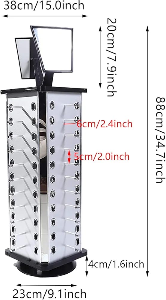 Rotating Eyeglass Display Stand Sunglass and Optical Frame Holder Rack 360° Spinning Eyewear Display Stand Multi-Layer Glasses Organizer with Mirror Shop Counter Sunglass Display Rack