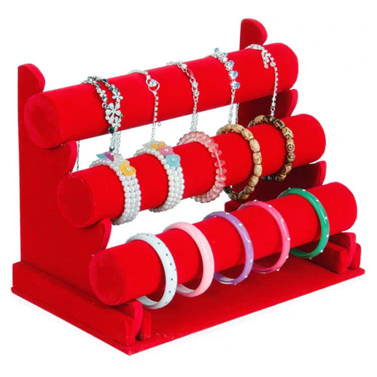 3-Tier Velvet Jewelry Display Stand - Black Bracelet & Watch Organizer