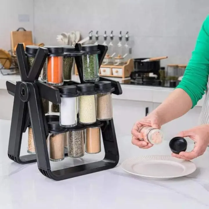 Windmill 18 Jar Rotating Spice Rack 18pc Set 180ml Each – Premium Rotating Spice Organizer for Kitchen, Countertop, or Pantry Storage, Space-Saving and Easy Access