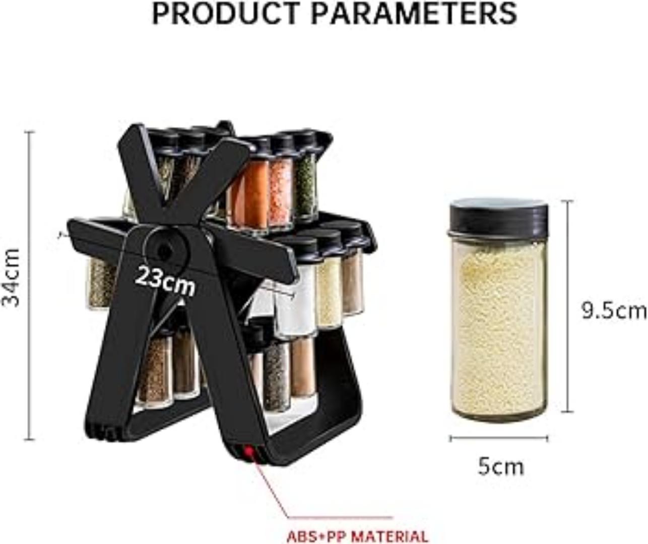 Windmill 18 Jar Rotating Spice Rack 18pc Set 180ml Each – Premium Rotating Spice Organizer for Kitchen, Countertop, or Pantry Storage, Space-Saving and Easy Access