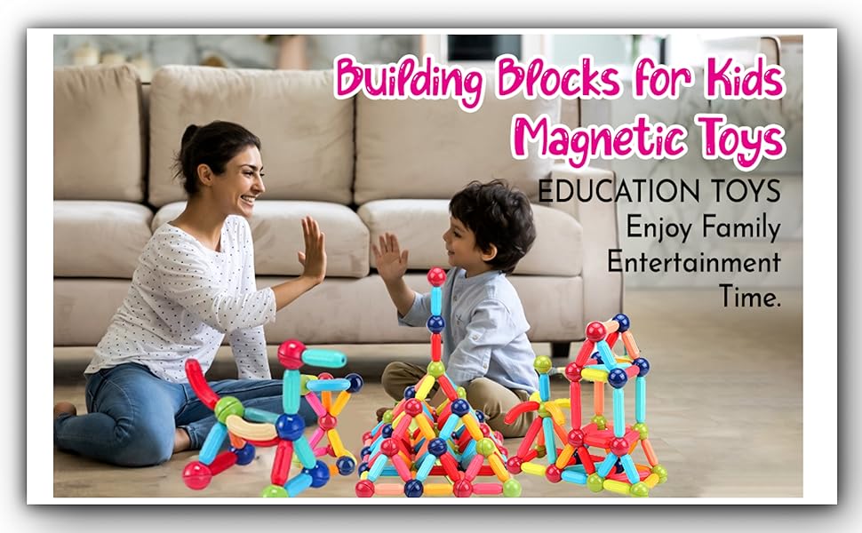 Magnetic  Sticks 64PCs 3D Building Blocks STEM Construction Playboards Creativity, Imagination, Recreational, Educational for Children Toddler, 3+ Year Old Boys and Girls Magnetic Building Sticks