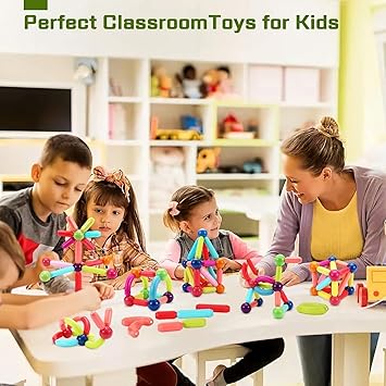 Magnetic  Sticks 64PCs 3D Building Blocks STEM Construction Playboards Creativity, Imagination, Recreational, Educational for Children Toddler, 3+ Year Old Boys and Girls Magnetic Building Sticks