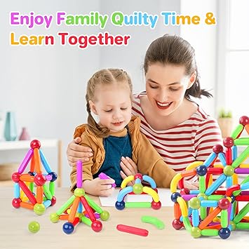 Magnetic  Sticks 64PCs 3D Building Blocks STEM Construction Playboards Creativity, Imagination, Recreational, Educational for Children Toddler, 3+ Year Old Boys and Girls Magnetic Building Sticks