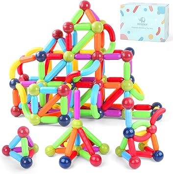 Magnetic  Sticks 64PCs 3D Building Blocks STEM Construction Playboards Creativity, Imagination, Recreational, Educational for Children Toddler, 3+ Year Old Boys and Girls Magnetic Building Sticks
