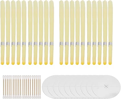 Earwax Removal kit, Beeswax Cotton Soft Safe Regulates Body Balance Fatigue Relief Wax Remover Kit 10pcs Ear Wax Candle Cotton Swab Ear Care Protective Disk for Home Beauty Salon