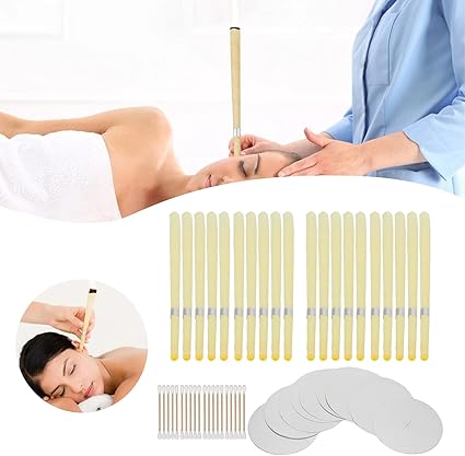 Earwax Removal kit, Beeswax Cotton Soft Safe Regulates Body Balance Fatigue Relief Wax Remover Kit 10pcs Ear Wax Candle Cotton Swab Ear Care Protective Disk for Home Beauty Salon