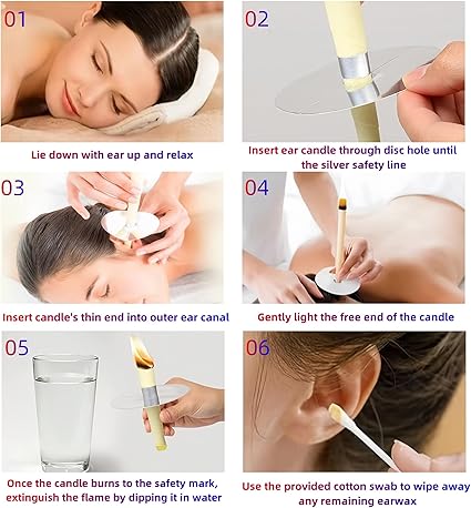 Earwax Removal kit, Beeswax Cotton Soft Safe Regulates Body Balance Fatigue Relief Wax Remover Kit 10pcs Ear Wax Candle Cotton Swab Ear Care Protective Disk for Home Beauty Salon