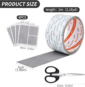 4 pcs pack Window Screen Repair Tape Roll 5cm x 2m – Self Adhesive Mesh Patch for Mosquito Net Fix, Fly Screen Hole Repair Kit, Durable Fiberglass Screen Fixing Tape for Doors & Windows