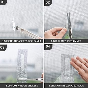 4 pcs pack Window Screen Repair Tape Roll 5cm x 2m – Self Adhesive Mesh Patch for Mosquito Net Fix, Fly Screen Hole Repair Kit, Durable Fiberglass Screen Fixing Tape for Doors & Windows