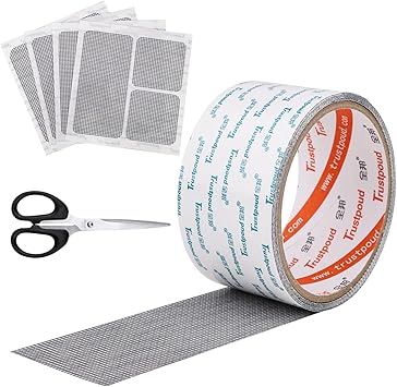 4 pcs pack Window Screen Repair Tape Roll 5cm x 2m – Self Adhesive Mesh Patch for Mosquito Net Fix, Fly Screen Hole Repair Kit, Durable Fiberglass Screen Fixing Tape for Doors & Windows