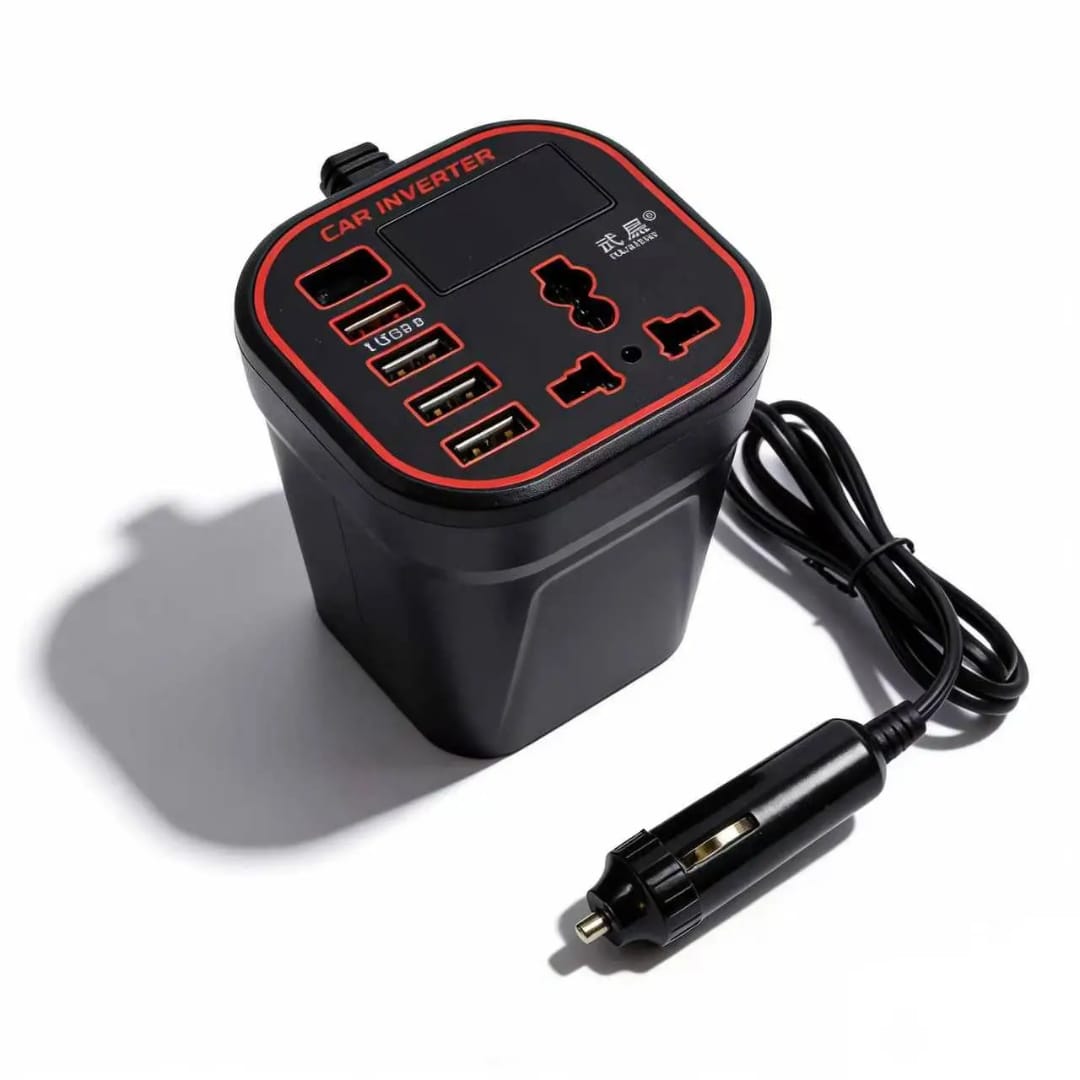 200w car power inverter 50/60Hz with digital screen display, Type c interface,3 usb interface and socket port