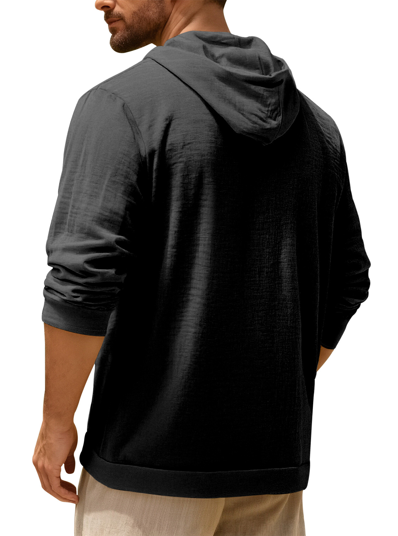 Clothes > Men's Clothing > Tops > Jackets & Coats  European and American spring and autumn men's button-down shirts loose cotton and linen casual cardigan beach hooded long-sleeved jacket