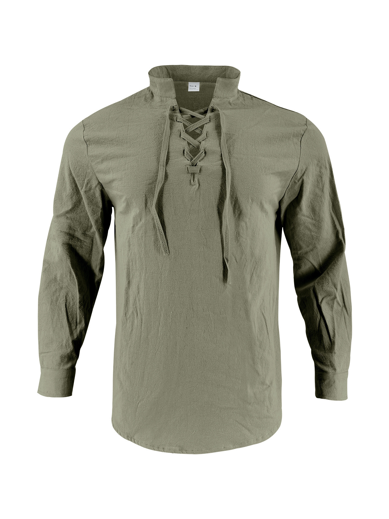 Clothes > Men's Clothing > Tops > T-Shirts  Men's Linen Button Down Long Sleeve Stand Collar Shirt S-3XL