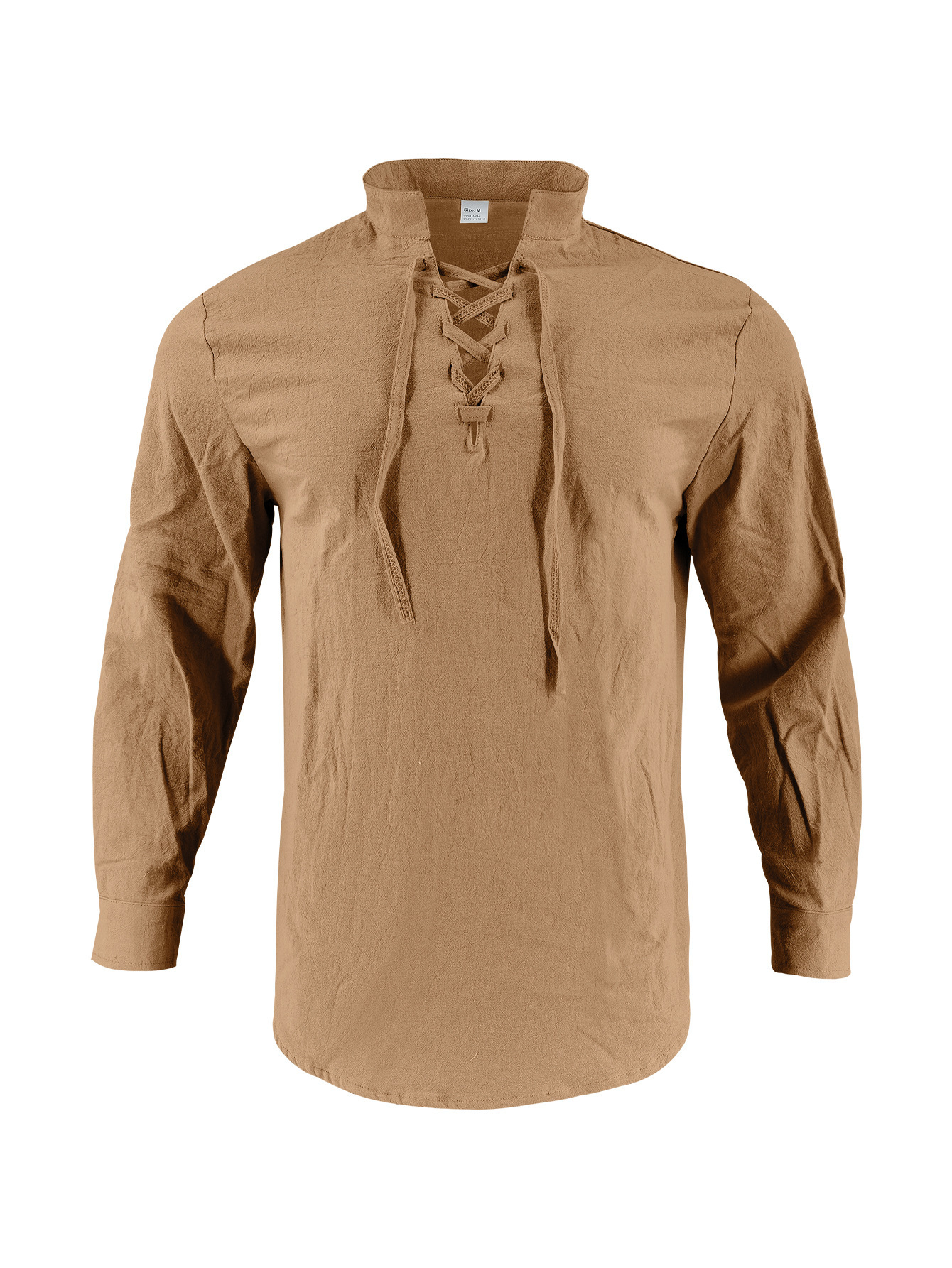 Clothes > Men's Clothing > Tops > T-Shirts  Men's Linen Button Down Long Sleeve Stand Collar Shirt S-3XL