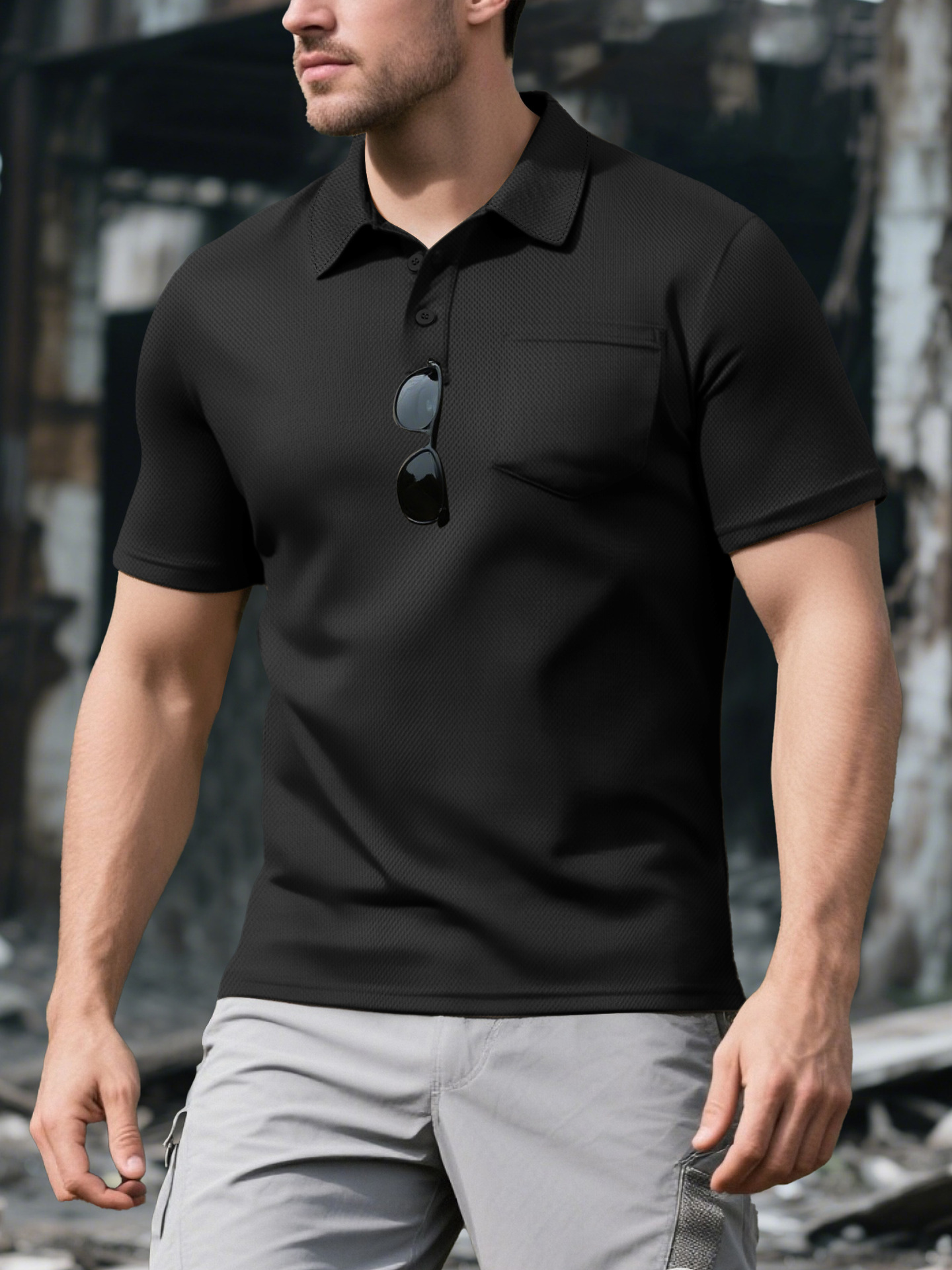 Clothes > Men's Clothing > Tops > Shirts Men's Loose Fit Polo, Short Sleeve, Turn Down Collar, Sports & Leisure, Sizes S-3XL