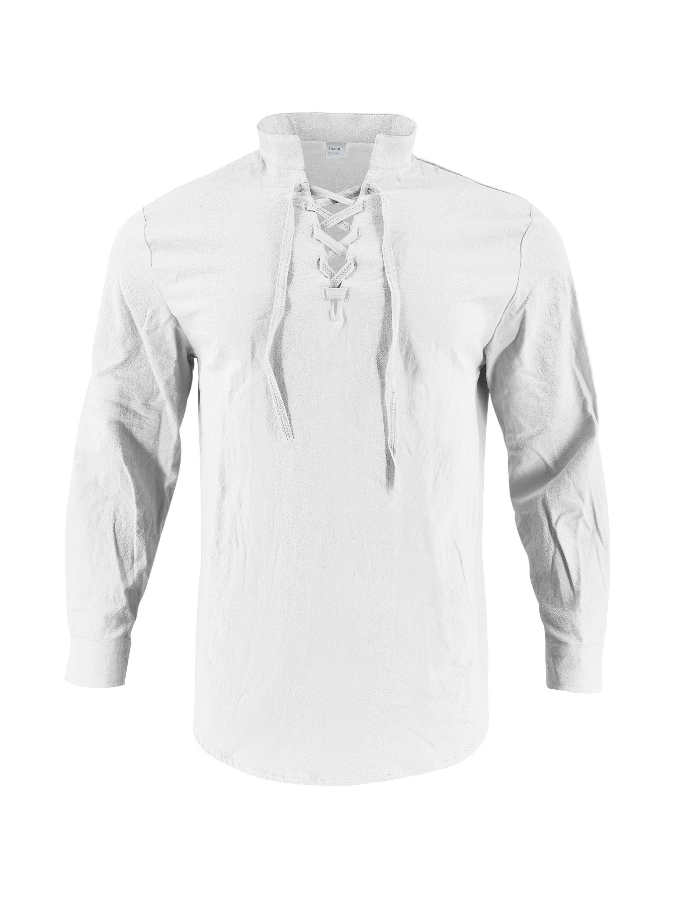 Clothes > Men's Clothing > Tops > T-Shirts  Men's Linen Button Down Long Sleeve Stand Collar Shirt S-3XL