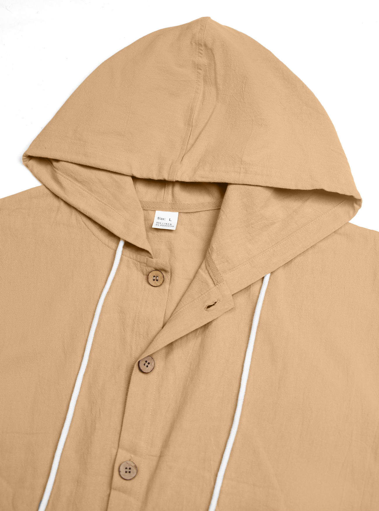 Clothes > Men's Clothing > Tops > Jackets & Coats  European and American spring and autumn men's button-down shirts loose cotton and linen casual cardigan beach hooded long-sleeved jacket