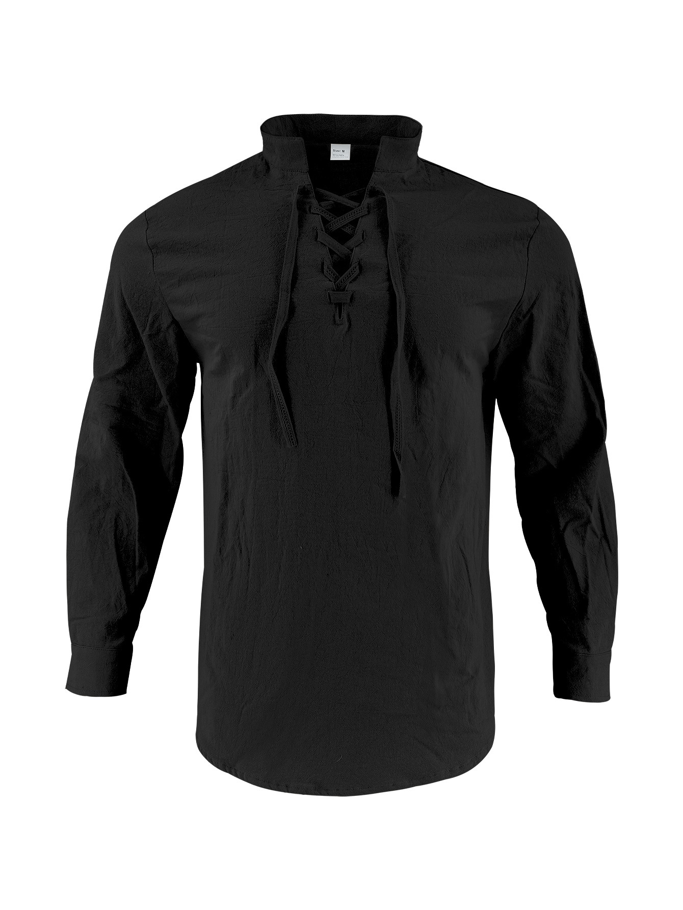 Clothes > Men's Clothing > Tops > T-Shirts  Men's Linen Button Down Long Sleeve Stand Collar Shirt S-3XL