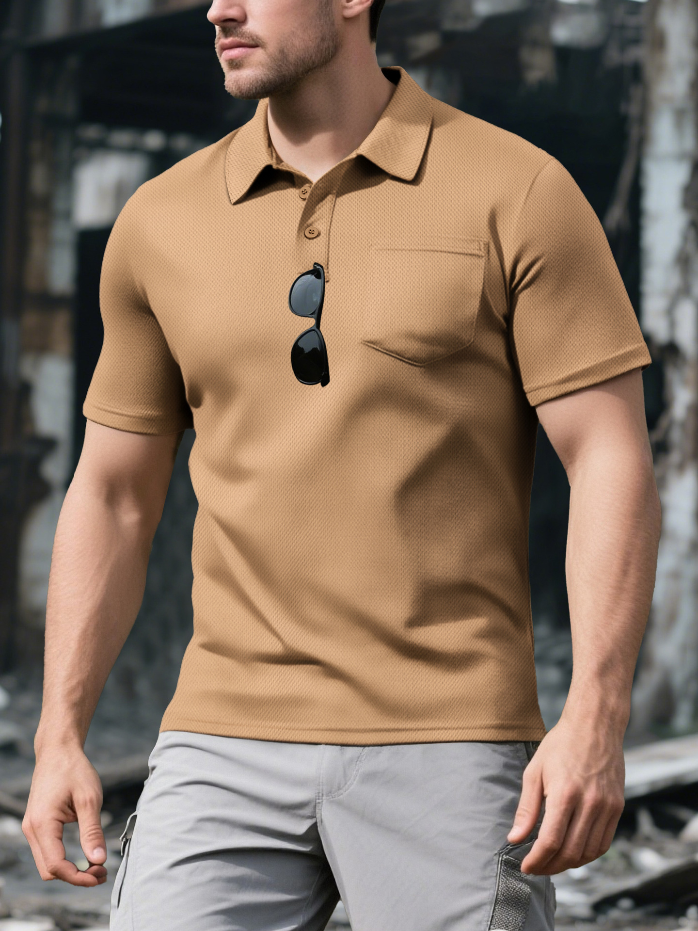 Clothes > Men's Clothing > Tops > Shirts Men's Loose Fit Polo, Short Sleeve, Turn Down Collar, Sports & Leisure, Sizes S-3XL