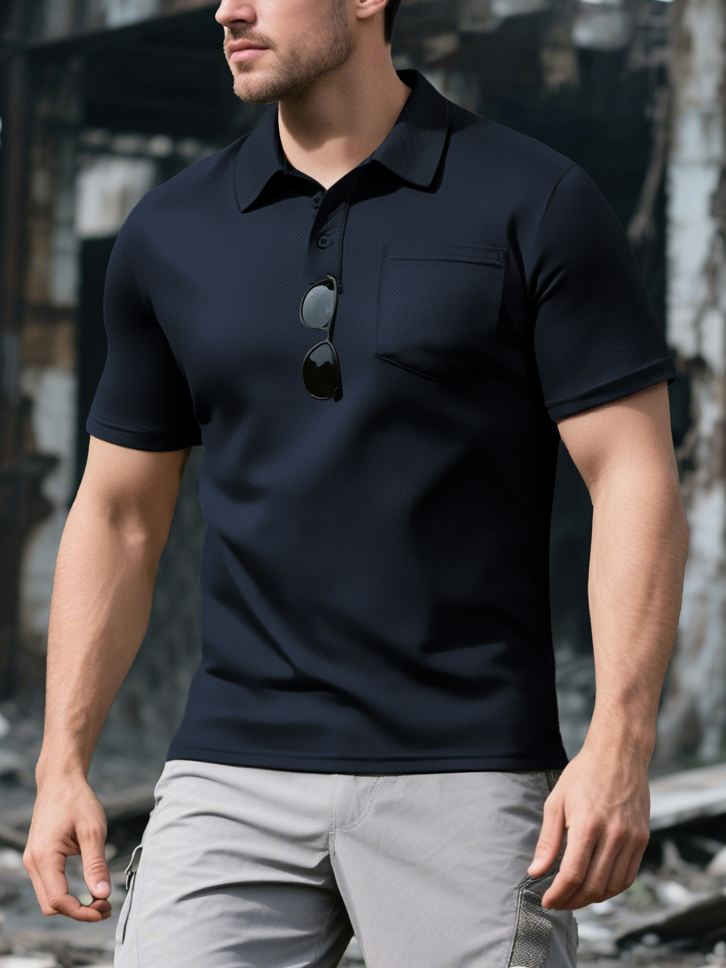Clothes > Men's Clothing > Tops > Shirts Men's Loose Fit Polo, Short Sleeve, Turn Down Collar, Sports & Leisure, Sizes S-3XL