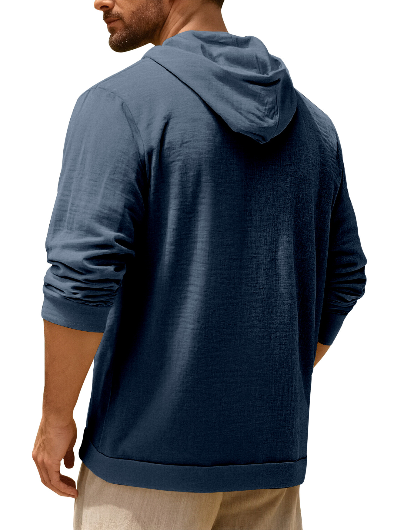 Clothes > Men's Clothing > Tops > Jackets & Coats  European and American spring and autumn men's button-down shirts loose cotton and linen casual cardigan beach hooded long-sleeved jacket