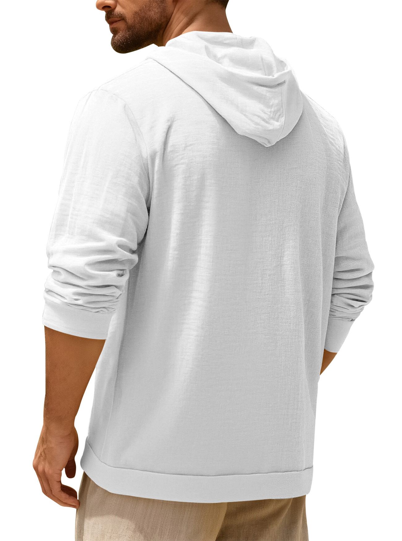 Clothes > Men's Clothing > Tops > Jackets & Coats  European and American spring and autumn men's button-down shirts loose cotton and linen casual cardigan beach hooded long-sleeved jacket