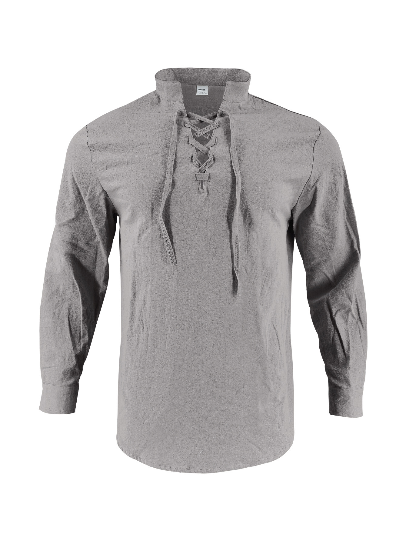 Clothes > Men's Clothing > Tops > T-Shirts  Men's Linen Button Down Long Sleeve Stand Collar Shirt S-3XL