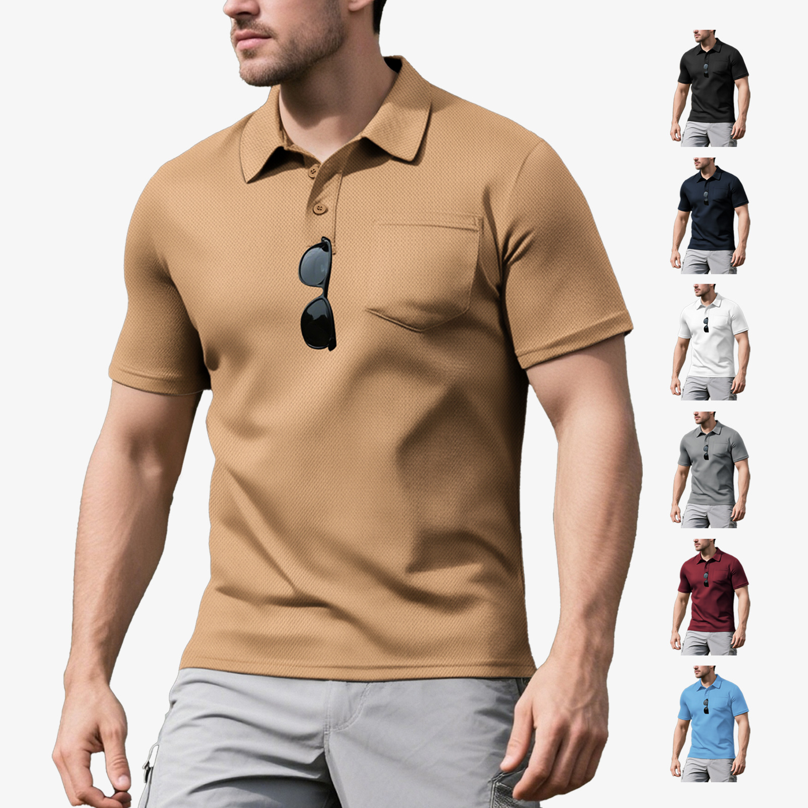 Clothes > Men's Clothing > Tops > Shirts Men's Loose Fit Polo, Short Sleeve, Turn Down Collar, Sports & Leisure, Sizes S-3XL