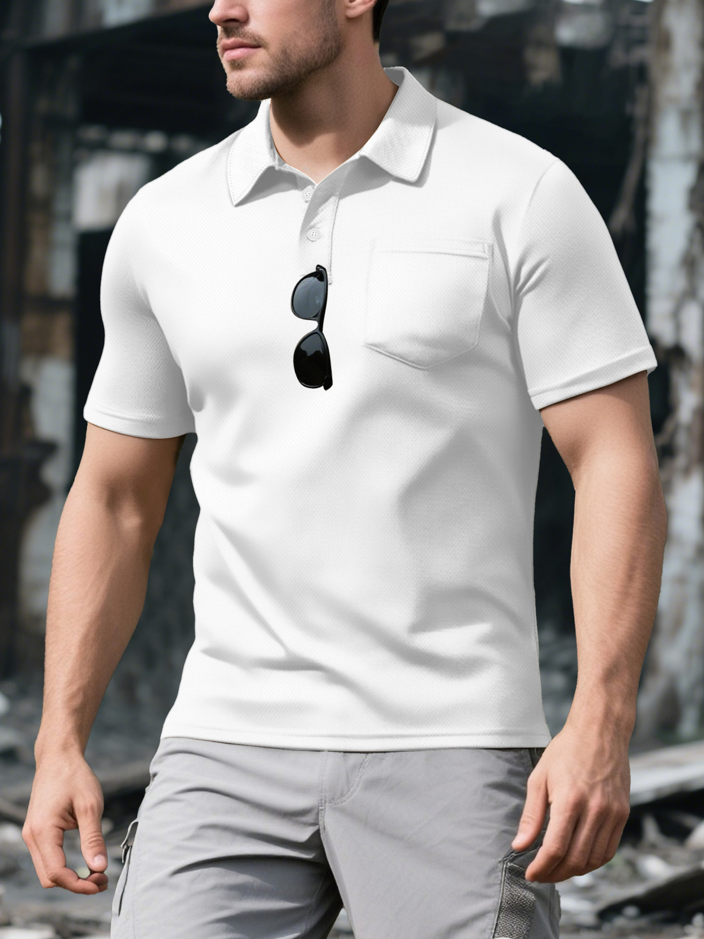 Clothes > Men's Clothing > Tops > Shirts Men's Loose Fit Polo, Short Sleeve, Turn Down Collar, Sports & Leisure, Sizes S-3XL