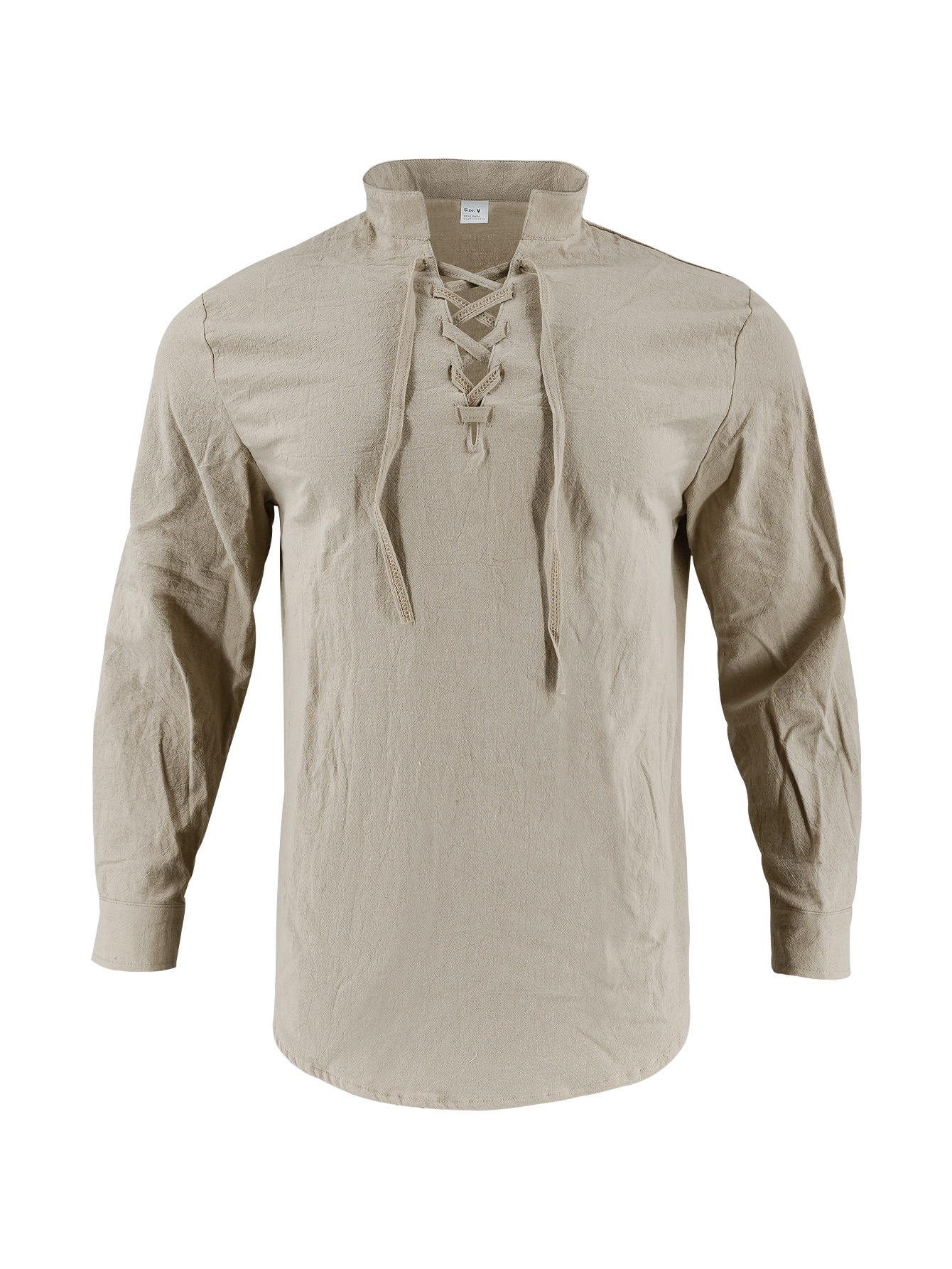 Clothes > Men's Clothing > Tops > T-Shirts  Men's Linen Button Down Long Sleeve Stand Collar Shirt S-3XL