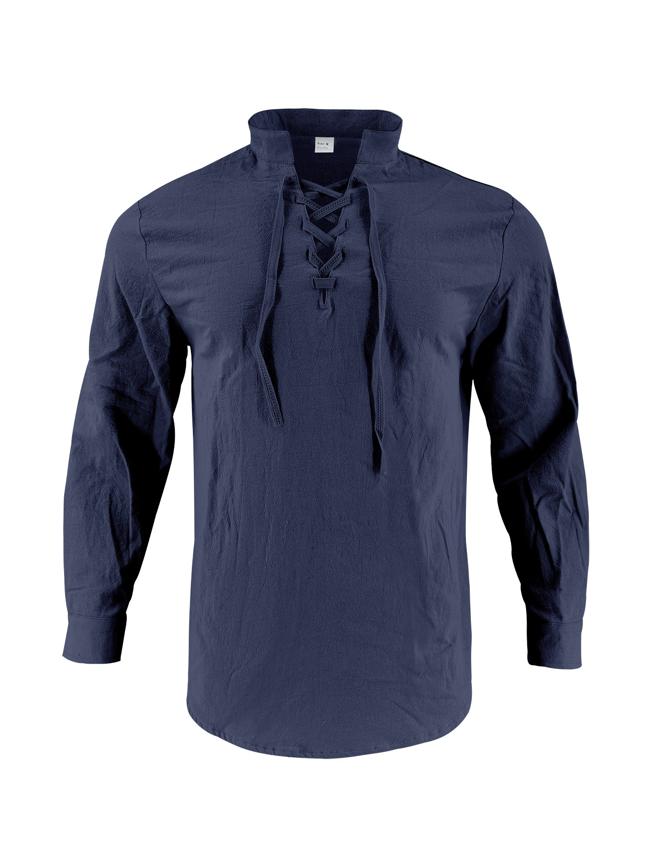 Clothes > Men's Clothing > Tops > T-Shirts  Men's Linen Button Down Long Sleeve Stand Collar Shirt S-3XL