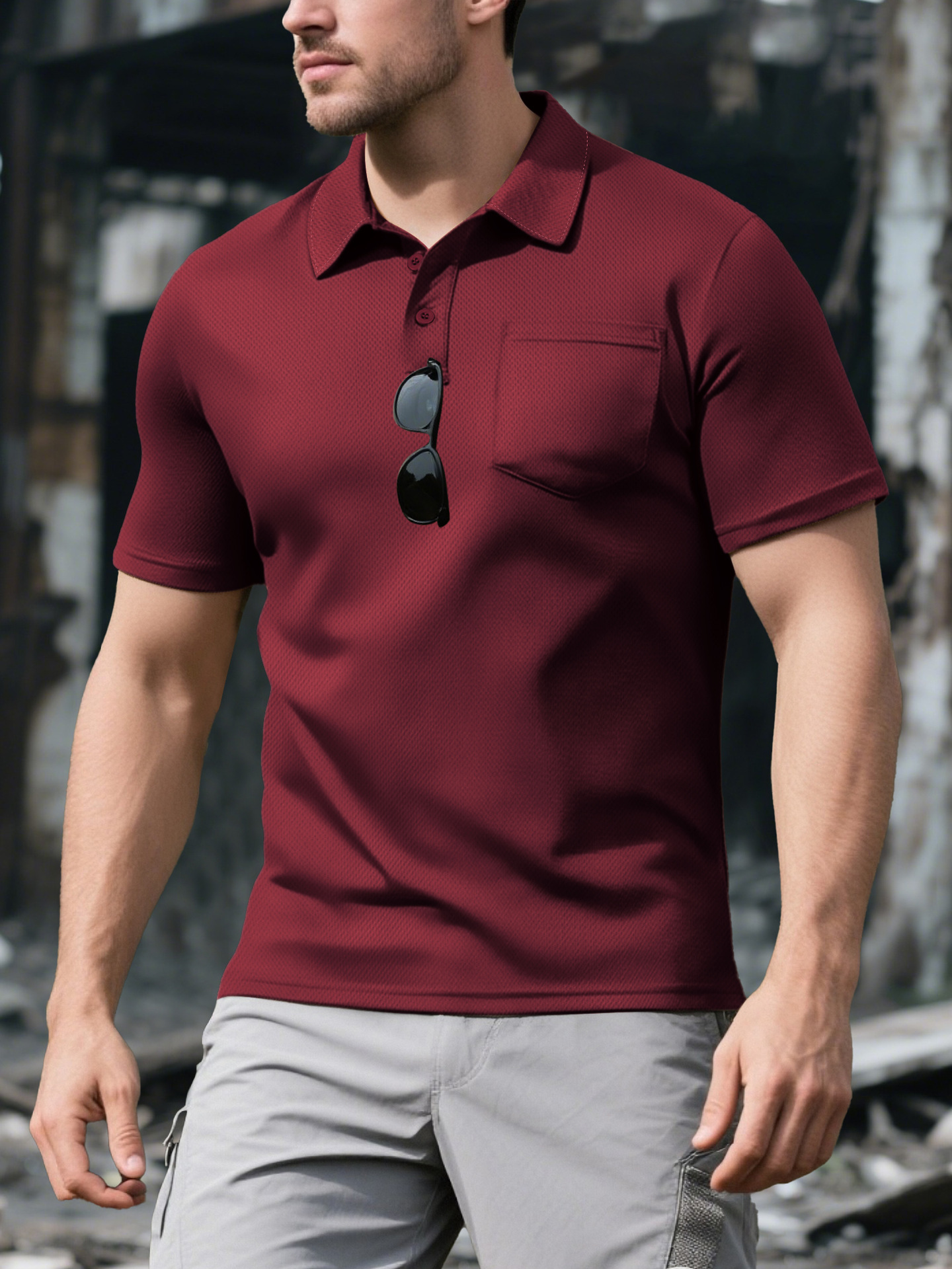 Clothes > Men's Clothing > Tops > Shirts Men's Loose Fit Polo, Short Sleeve, Turn Down Collar, Sports & Leisure, Sizes S-3XL