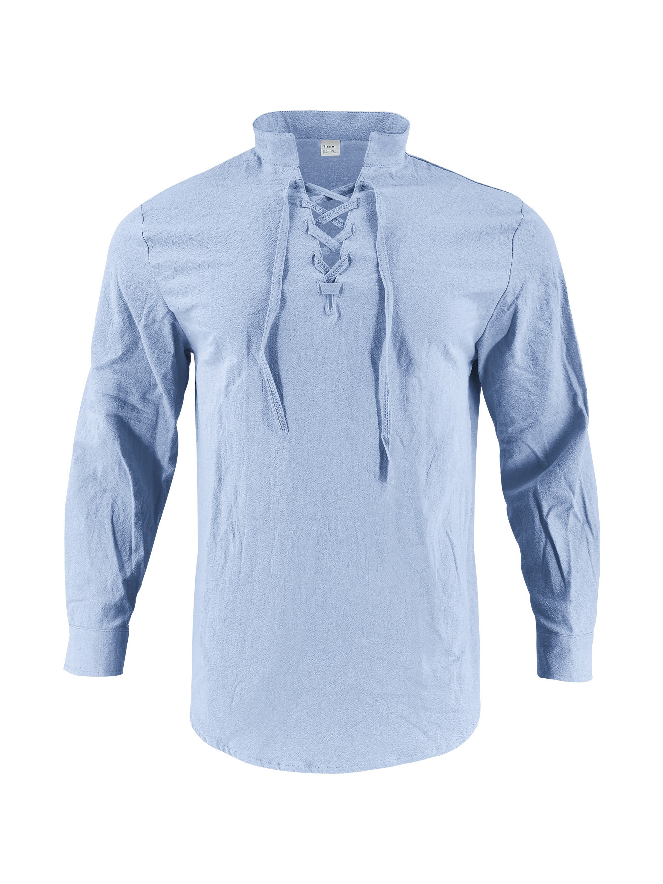 Clothes > Men's Clothing > Tops > T-Shirts  Men's Linen Button Down Long Sleeve Stand Collar Shirt S-3XL