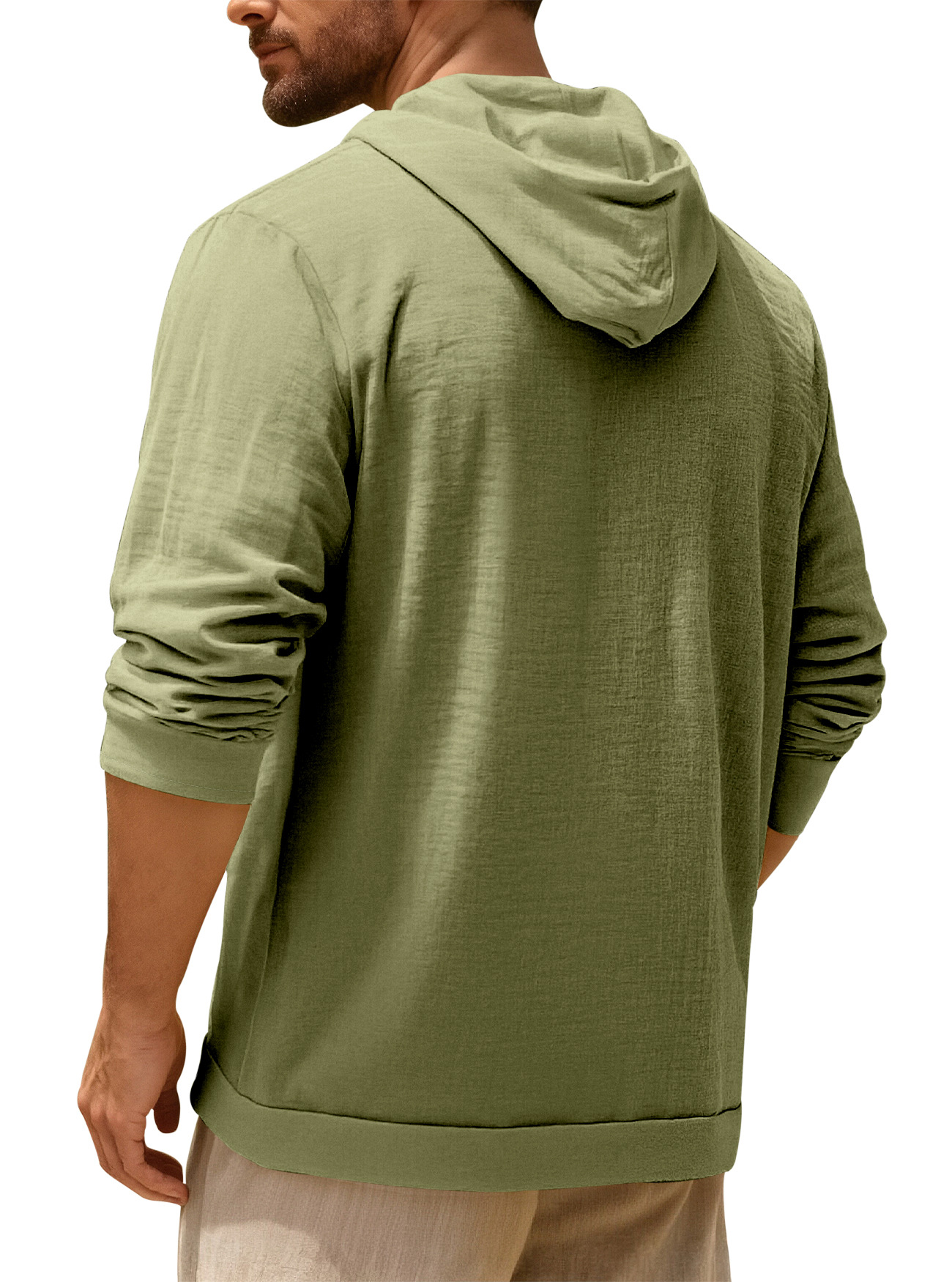 Clothes > Men's Clothing > Tops > Jackets & Coats  European and American spring and autumn men's button-down shirts loose cotton and linen casual cardigan beach hooded long-sleeved jacket