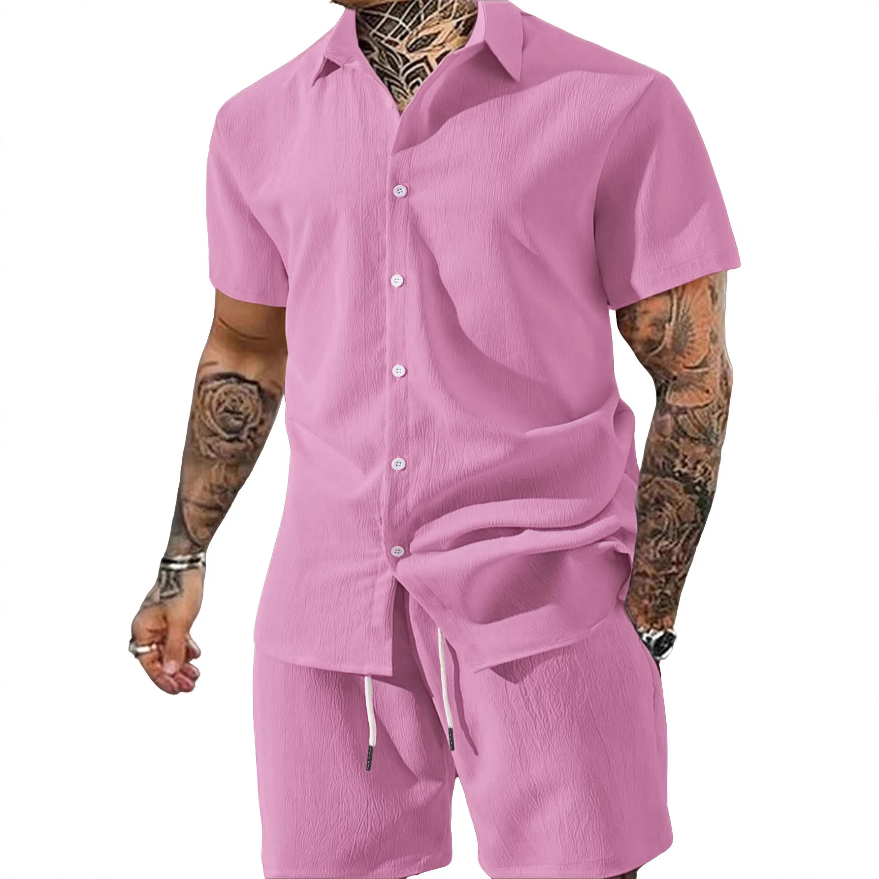 Clothes > Men's Clothing > Clothing Sets > Two-Piece Outfits  2 Piece Set: Men's Short Sleeve Lapel Shirt + Shorts S-2XL.