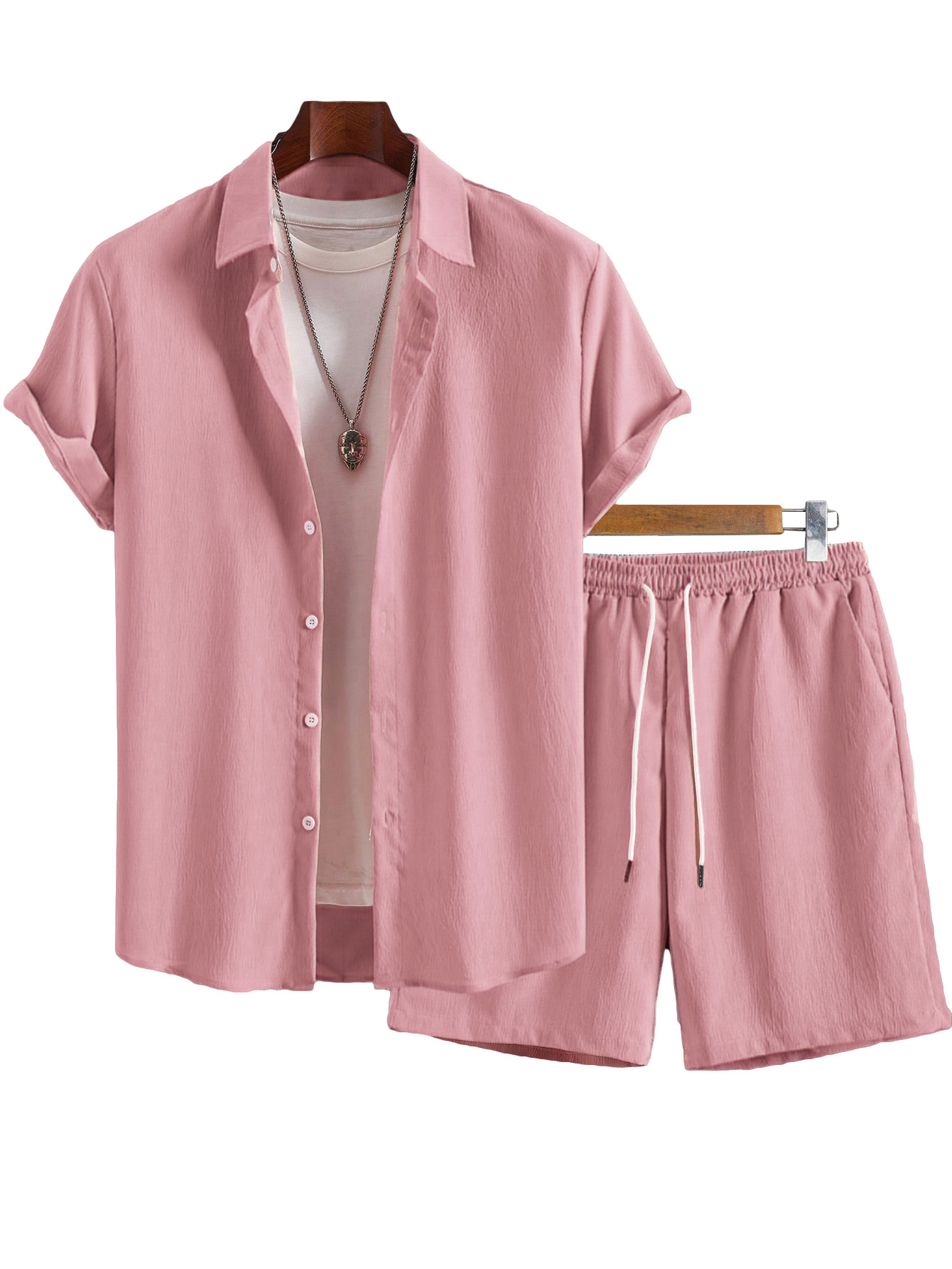 Clothes > Men's Clothing > Clothing Sets > Two-Piece Outfits  2 Piece Set: Men's Short Sleeve Lapel Shirt + Shorts S-2XL.