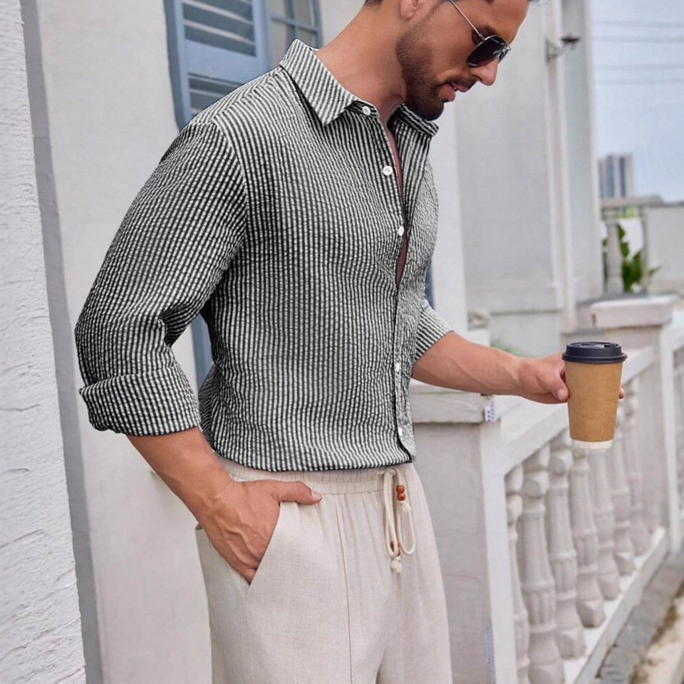 Clothes > Men's Clothing > Tops > Shirts Men's Long Sleeve Plaid Cotton Shirt Shirt S-XXL
